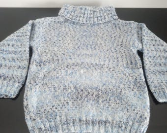 Pull garçon ou fille col roulé manches longues coloris bleu chiné taille 5/6 ans