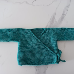Emerald green wrap-over bra for baby girls or boys, sizes 0/1 or 3 months