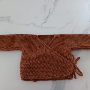 Hazelnut brown wrap-over bra for baby girls or boys, sizes 0/1 or 3 months