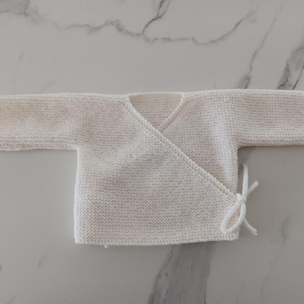 Baby-Strickjacke oder 2-teiliges Set aus Öko-Tex-zertifizierter Merinowolle, ecrufarben, Baby-Erstausstattung für Mädchen oder Jungen, Größe 0/1 Monat