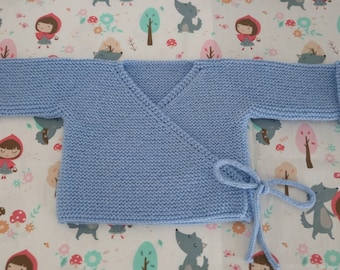 Brassière cache-coeur layette bébé fille ou garçon coloris bleu ciel taille Naissance, 1, 3 ou 6 mois