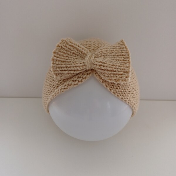 Bonnet turban avec nœud papillon layette bébé divers coloris taille 0/1, 3, 6 et 12 mois