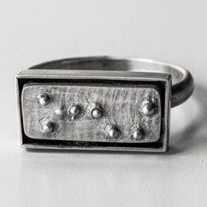 Rectangle stud dot ring handmade in sterling silver