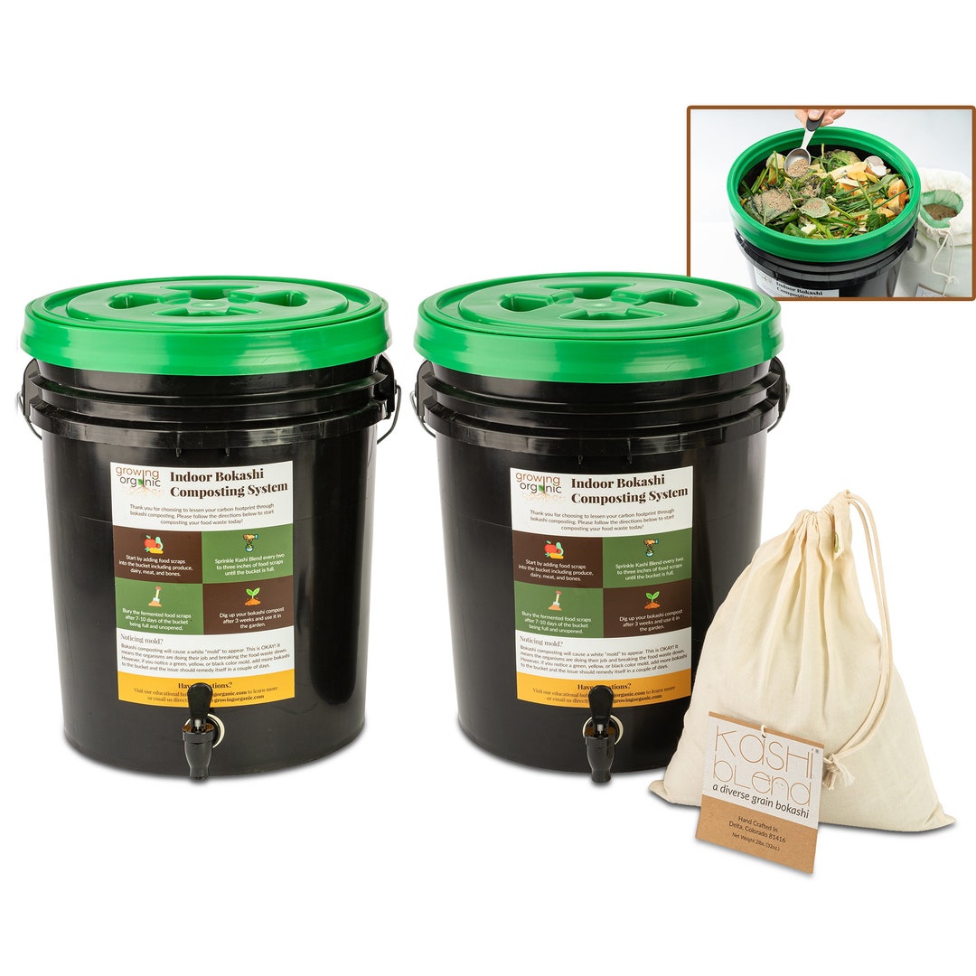 2 Buckets Bokashi Composting System With Kashi Blend Kitchen Compost Container Bins With Air