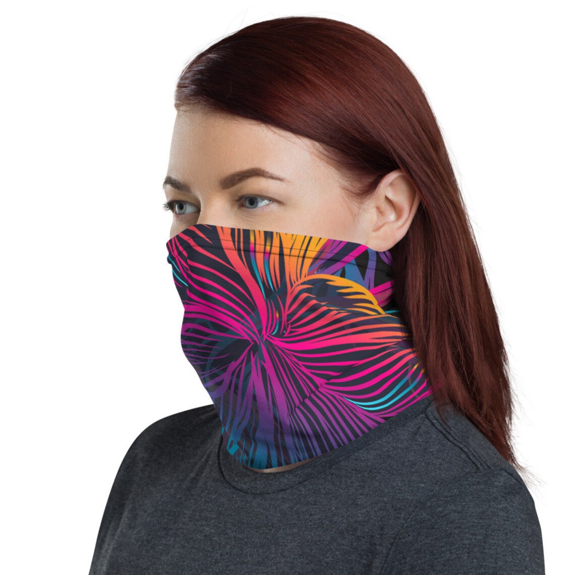 Neck Gaiter Face Mask Colorful Floral Reusable Polyester Etsy
