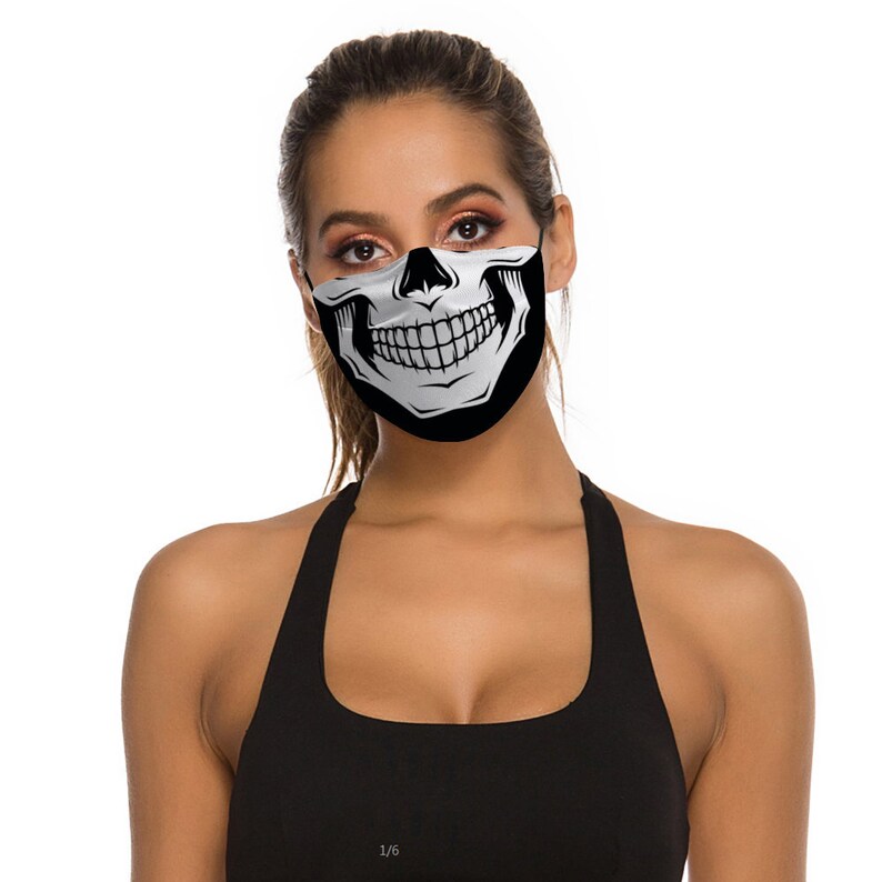 Skeleton Skull Face Mask With Filter Reusable Adjustable Etsy
