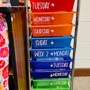 Decals | Custom Rainbow Drawer Labels | Days of the Week Planning Decals | Teacher Lesson Plan Drawer Labels | Rolling Cart | DECALS ONLY