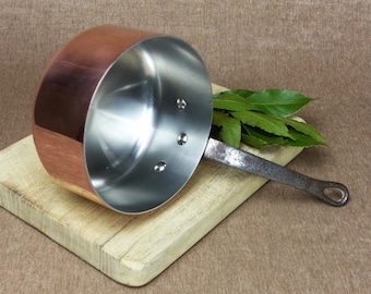 Vintage French Stainless Steel Lined Copper Pan