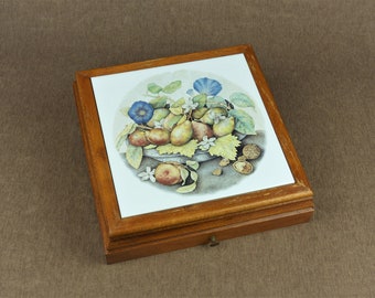 Vintage French Ceramic Tile Trivet, Napkin Holder