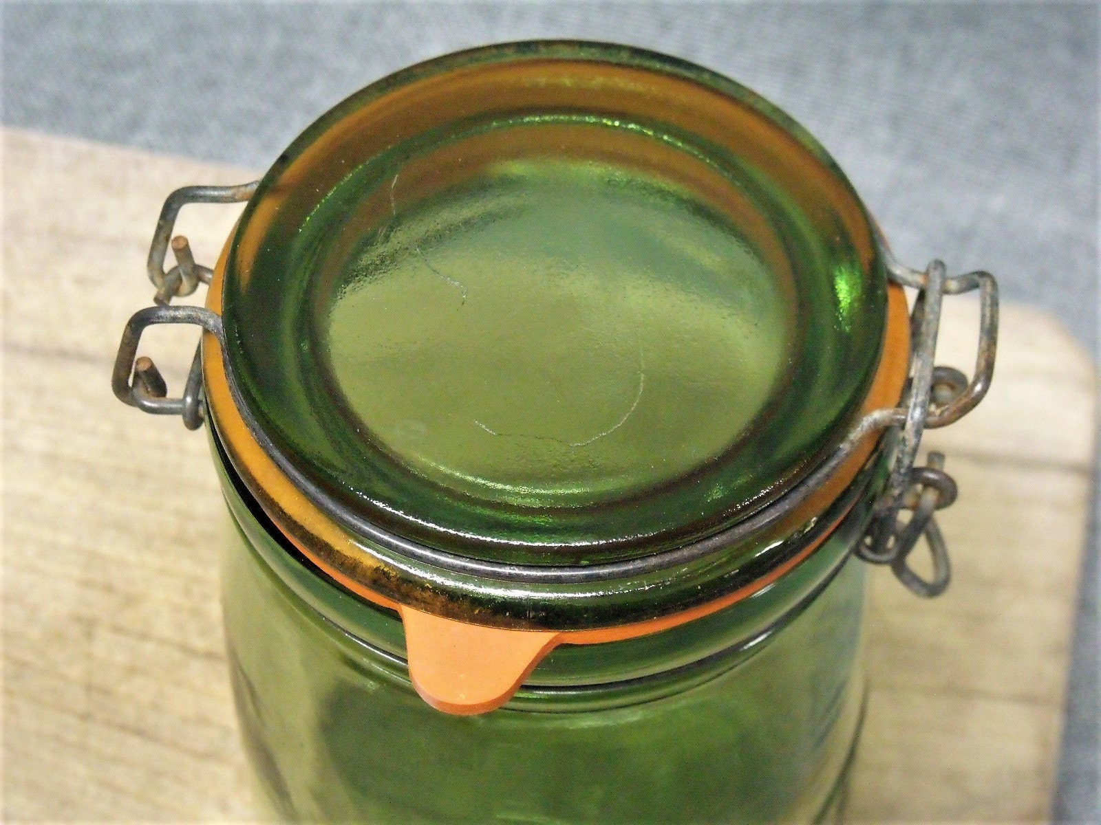 2 x Vintage L’IDEALE Green Glass Canning Jars