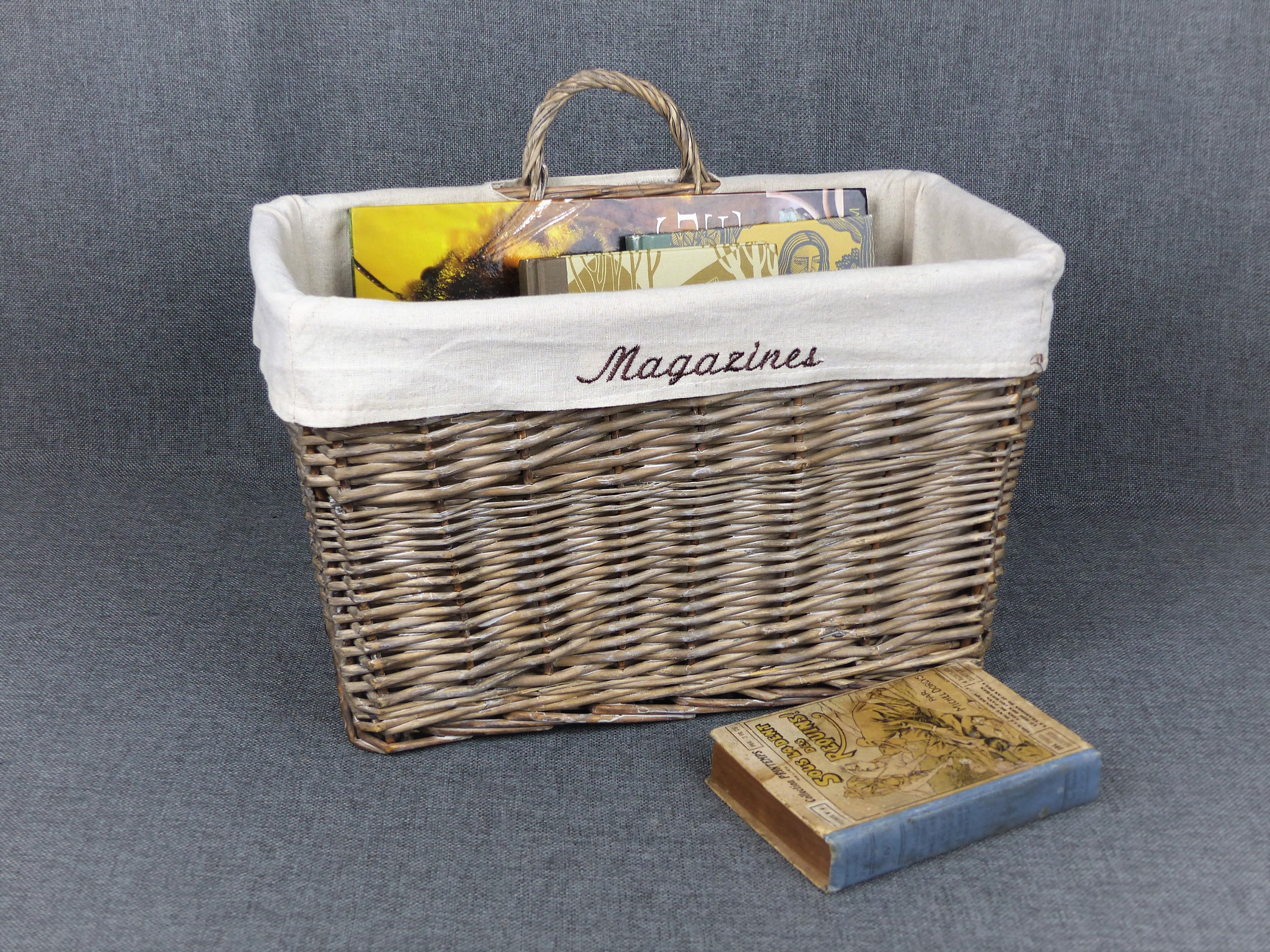 Rustic French Wicker Magazine Basket
