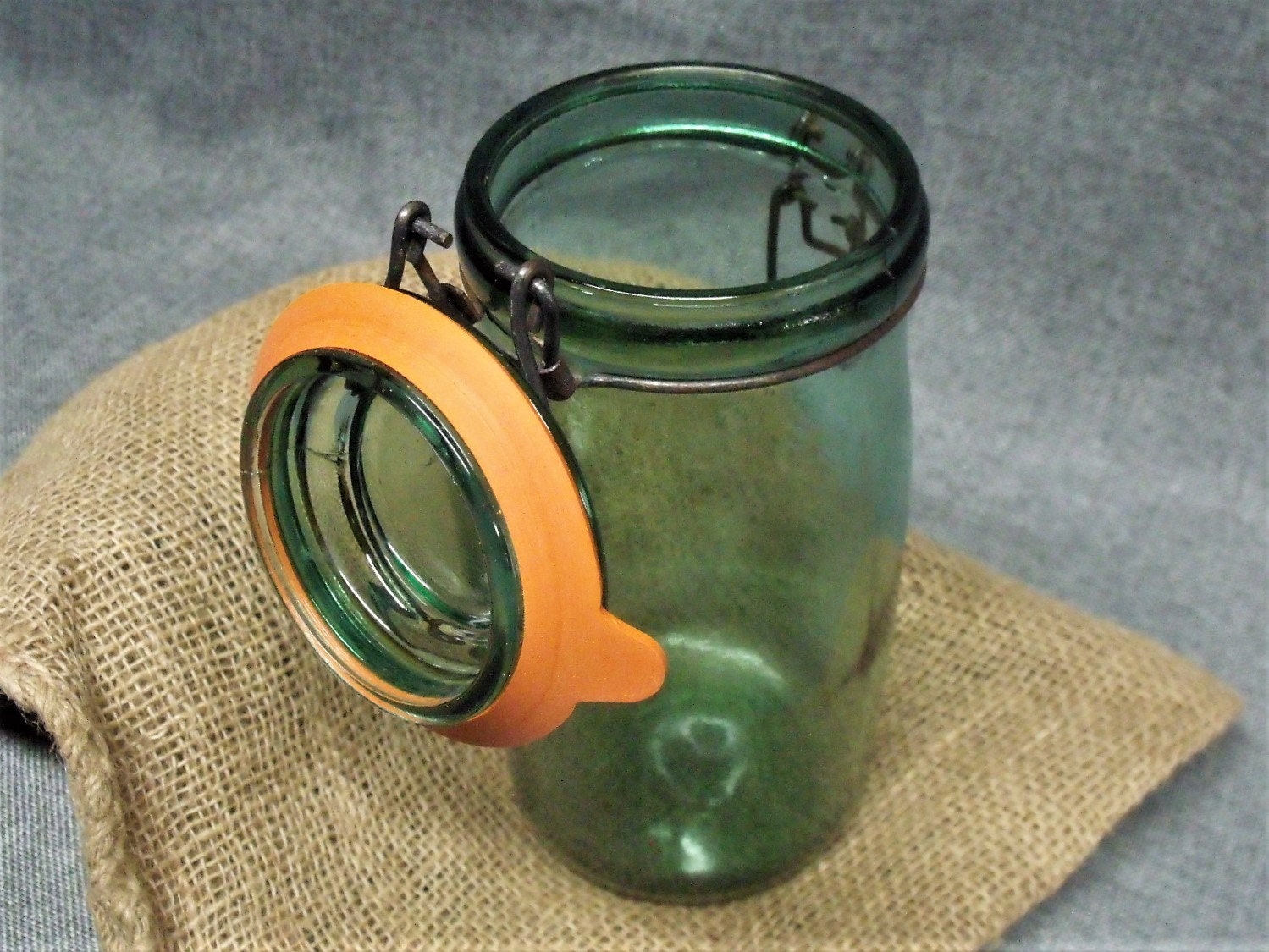 Vintage L'IDEALE Green Glass Canning Jar, 1 litre, 34 fl oz (US)