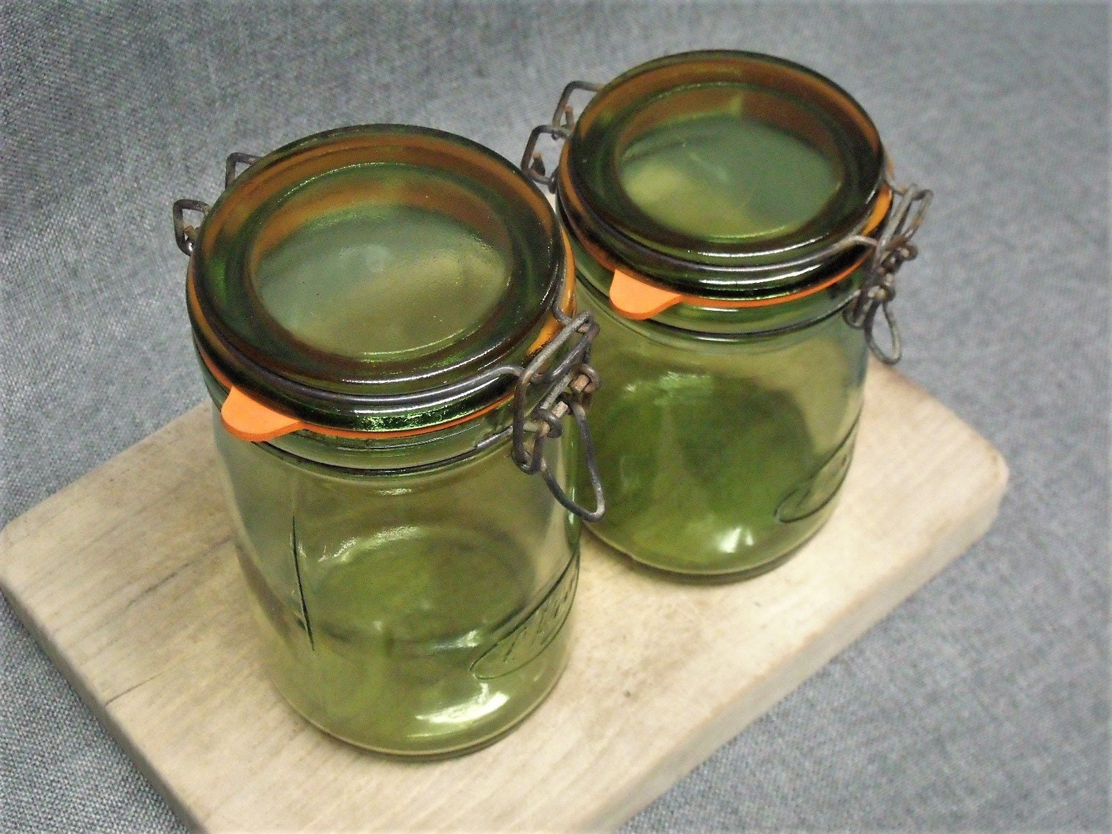 2 x Vintage L’IDEALE Green Glass Canning Jars