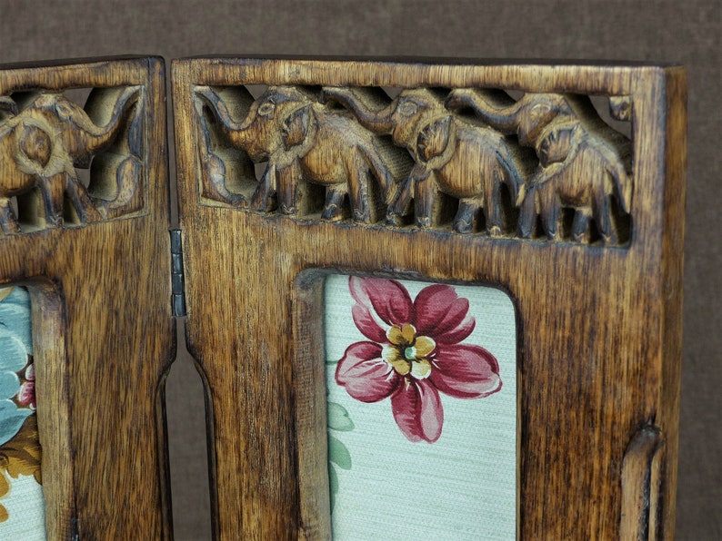 Vintage Hand-Carved Wooden Folding Photo Frame image 5