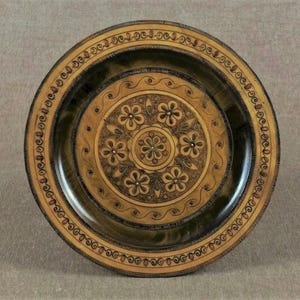 Vintage ZAKOPANE Wooden Platter with Inlaid Copper