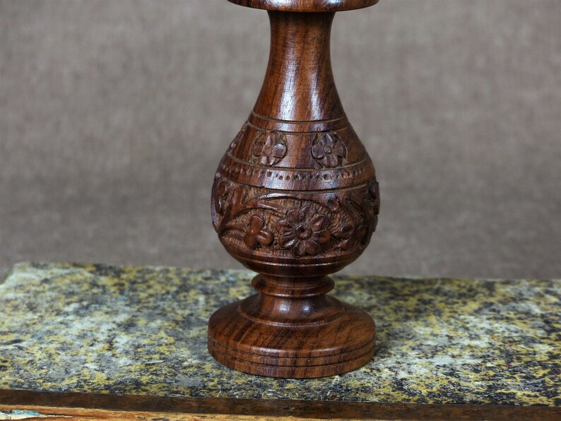 Vintage Hand Carved Wood Candlestick image 4