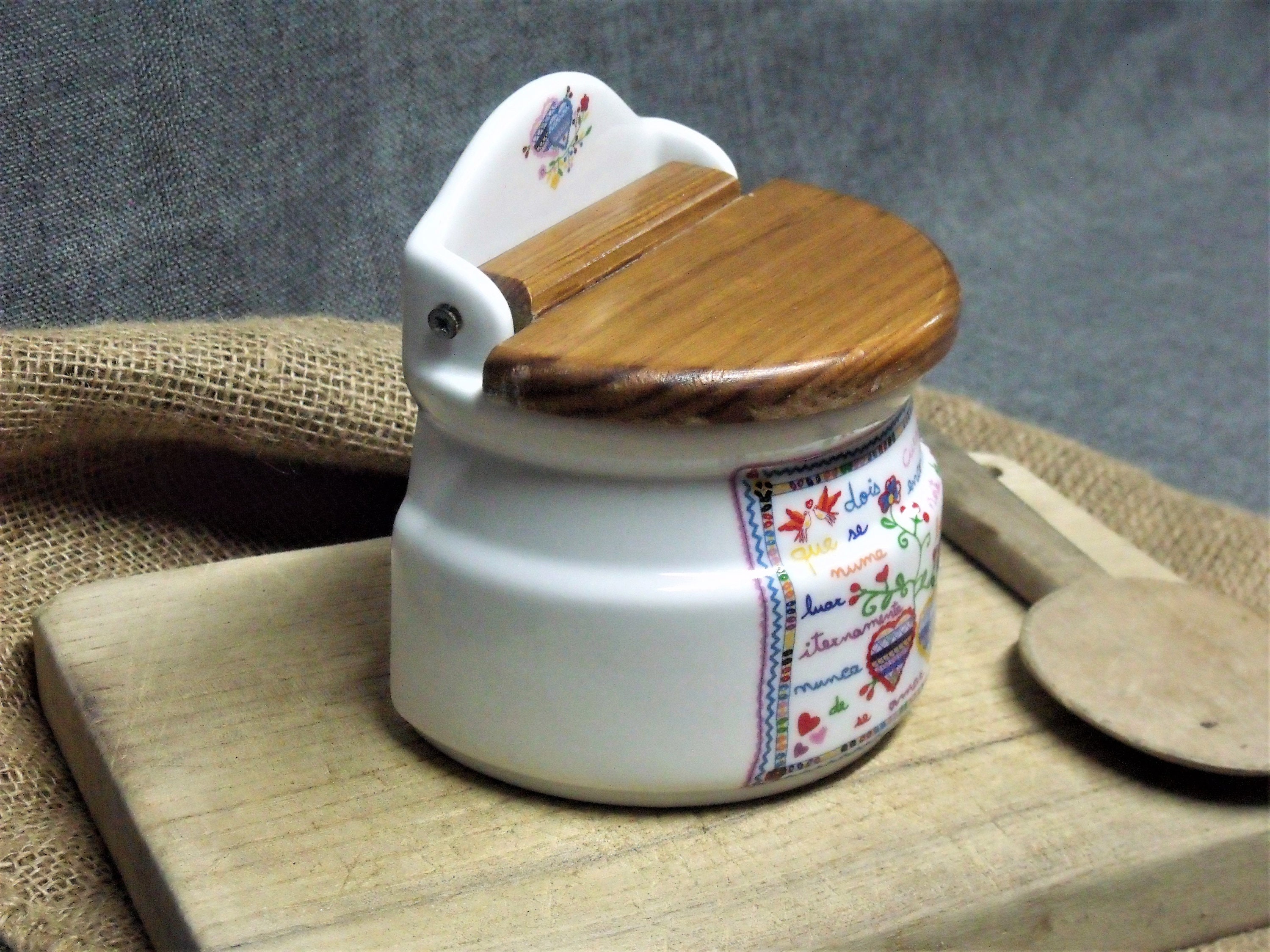 Vintage Ceramic Folk Art Salt Box