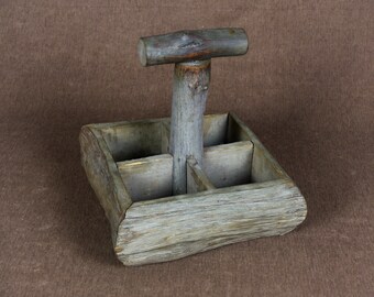 Vintage French Rustic Wood Caddy
