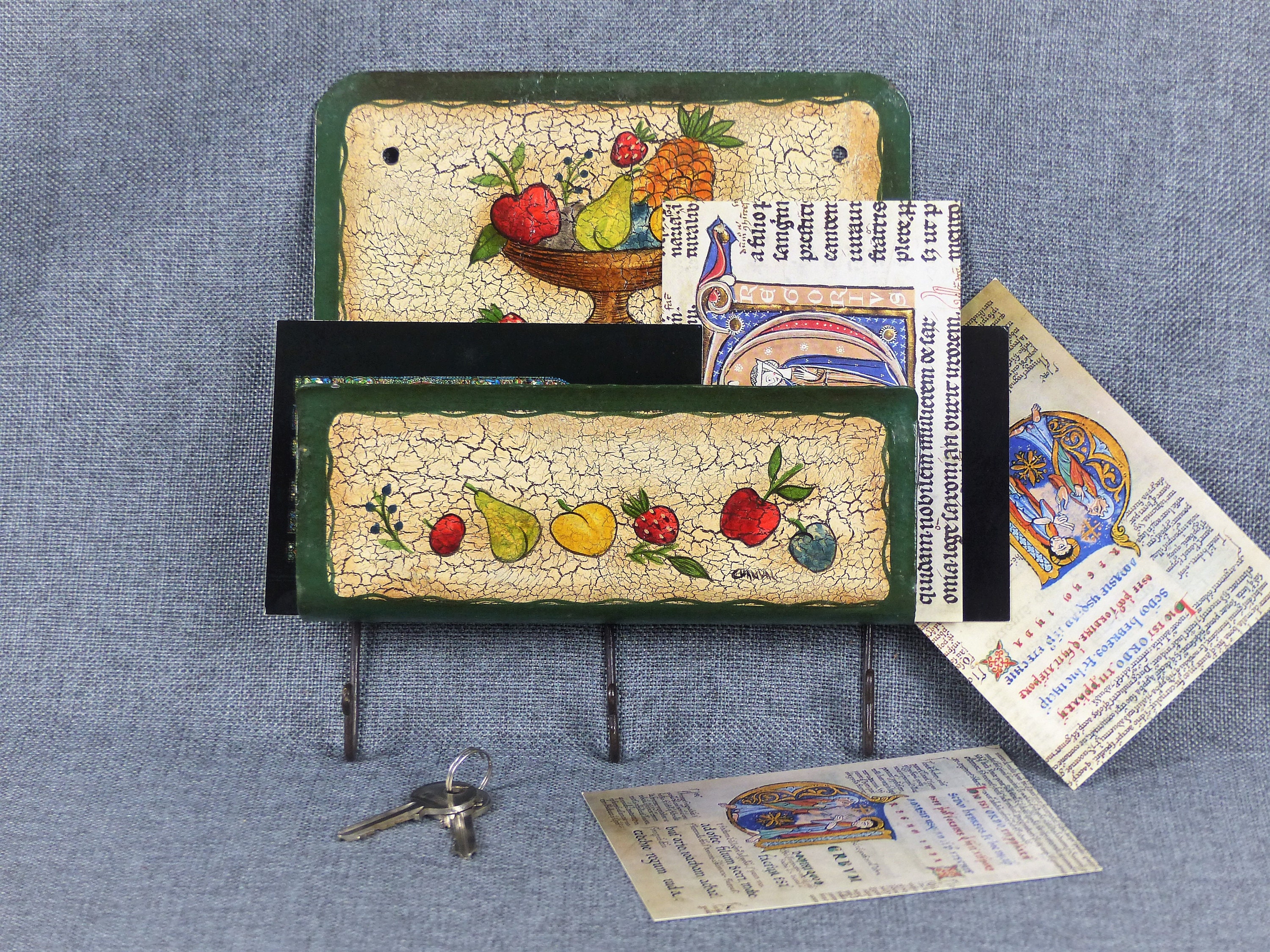 Français Rack à Lettres en Métal Shabby Chic avec Crochets Clés