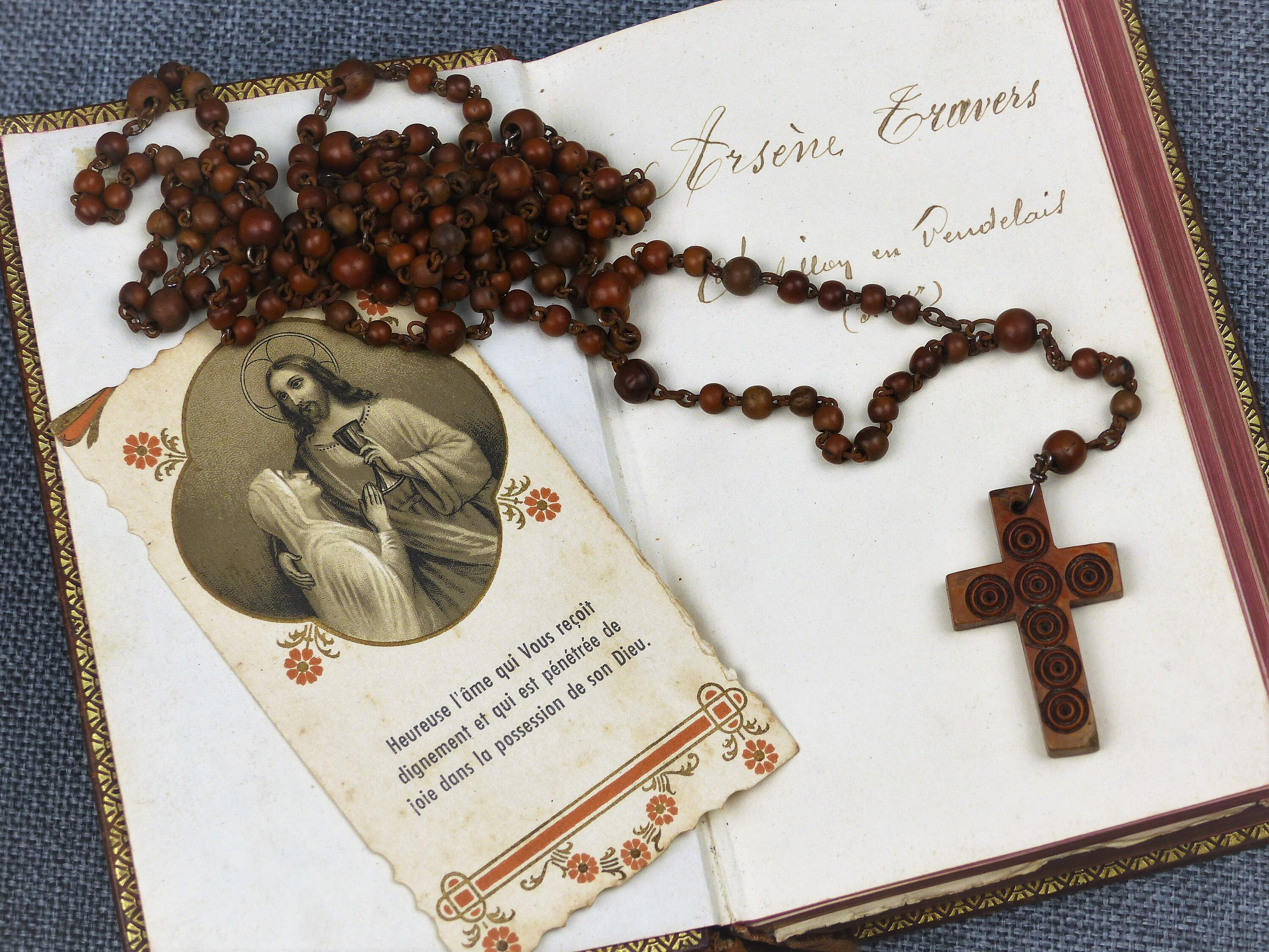 Vintage Français Mont Saint Michel Perles de Prière Du Rosaire