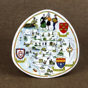 Plato de recuerdo francés antiguo: mapa regional de POITOU-VENDEE