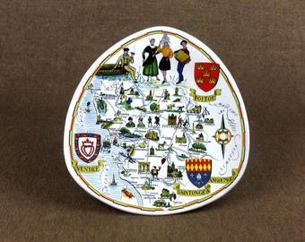 Vintage French Souvenir Plate - POITOU - VENDEE Regional Map