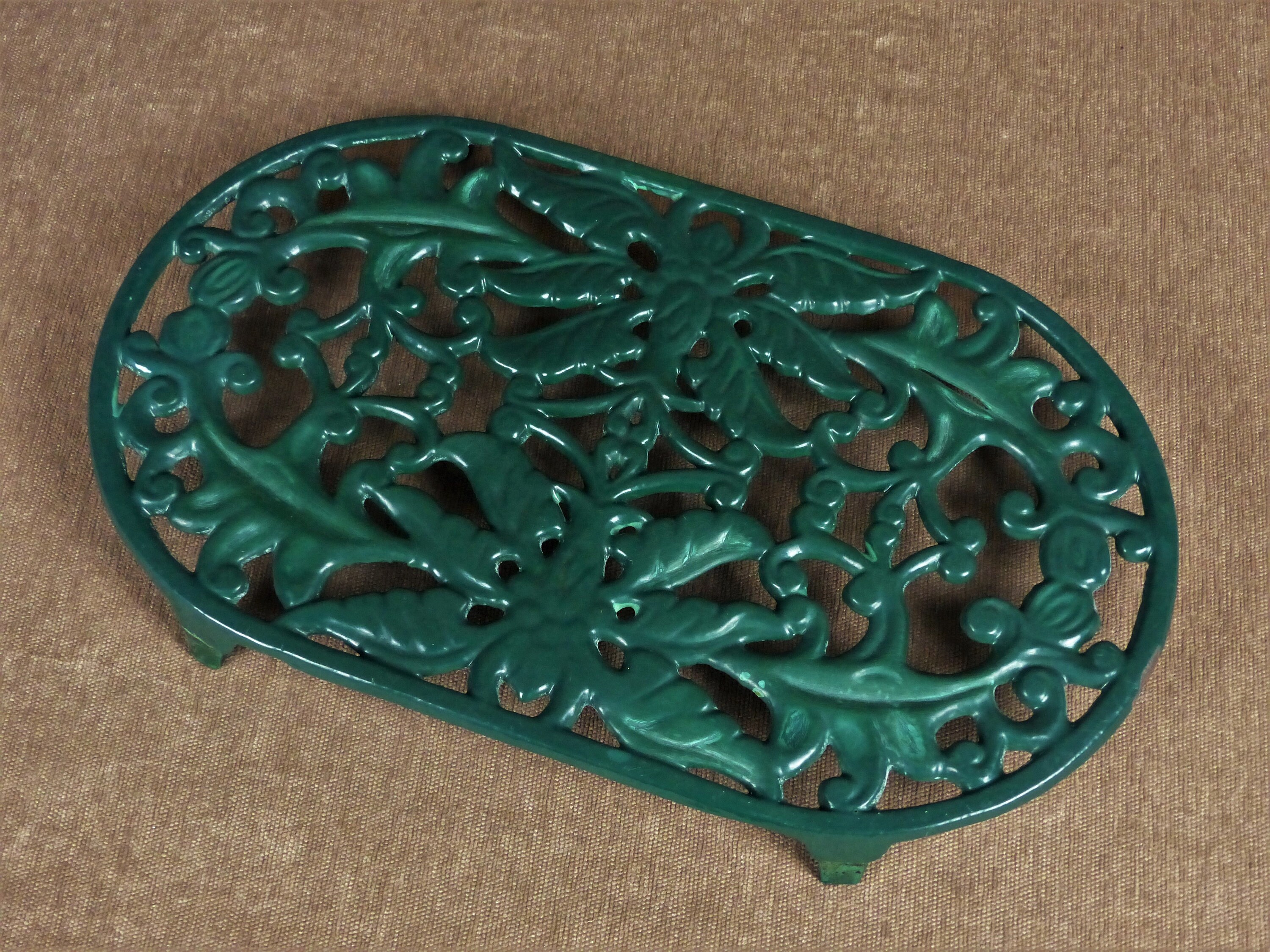 Vintage French Green Enamel Cast Iron Trivet