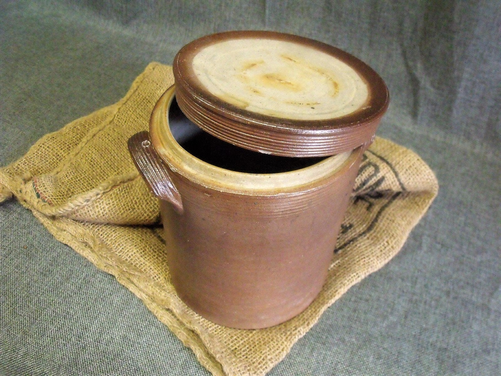 Antique French Stoneware Crock with Lid