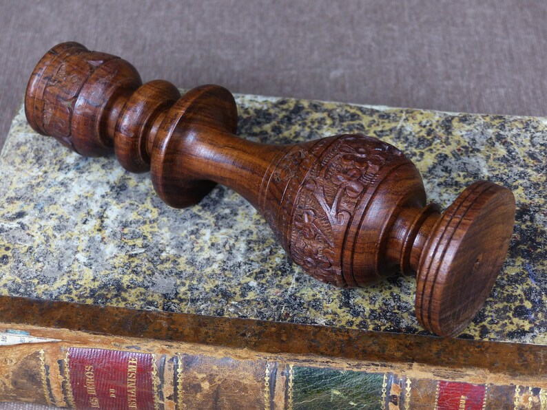 Vintage Hand Carved Wood Candlestick image 6