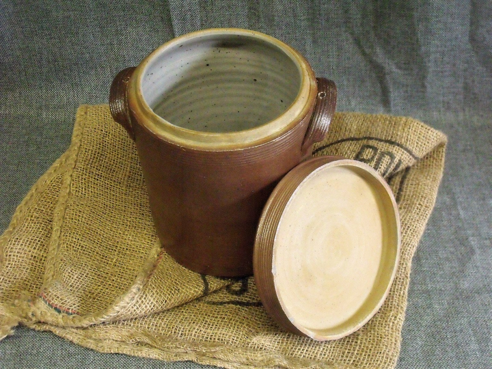 Antique French Stoneware Crock with Lid