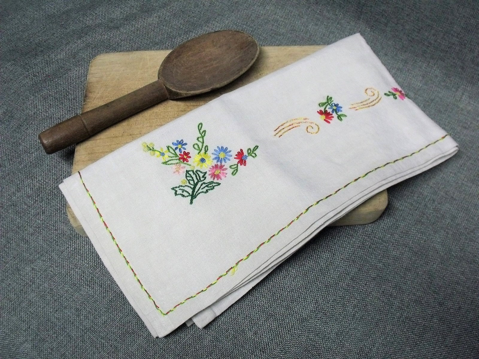 Nappe Brodée à La Main Vintage Français Bretonne