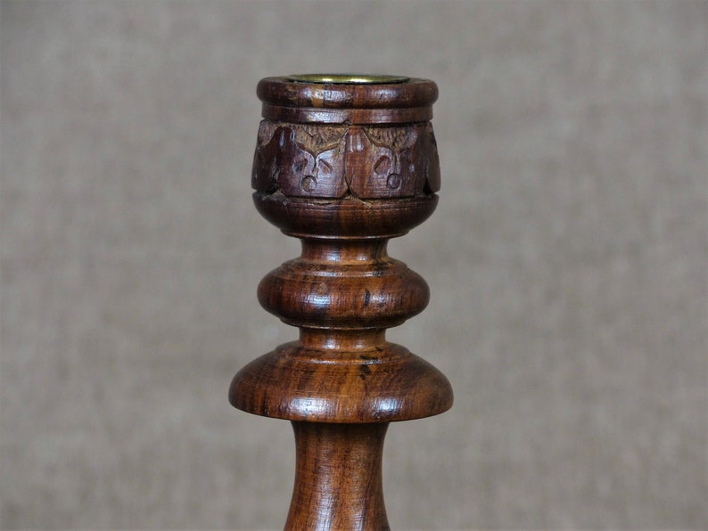 Vintage Hand Carved Wood Candlestick image 5