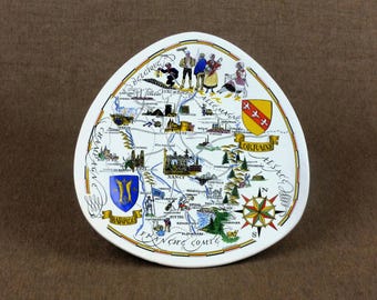 Vintage French Souvenir Plate - LORRAINE - BARROIS Regional Map