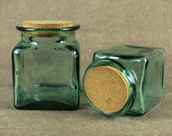Pair of Vintage Farmhouse Green Glass Canisters