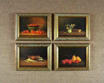 Vintage French DANEÏS Oleograph Art Prints - Set of 4