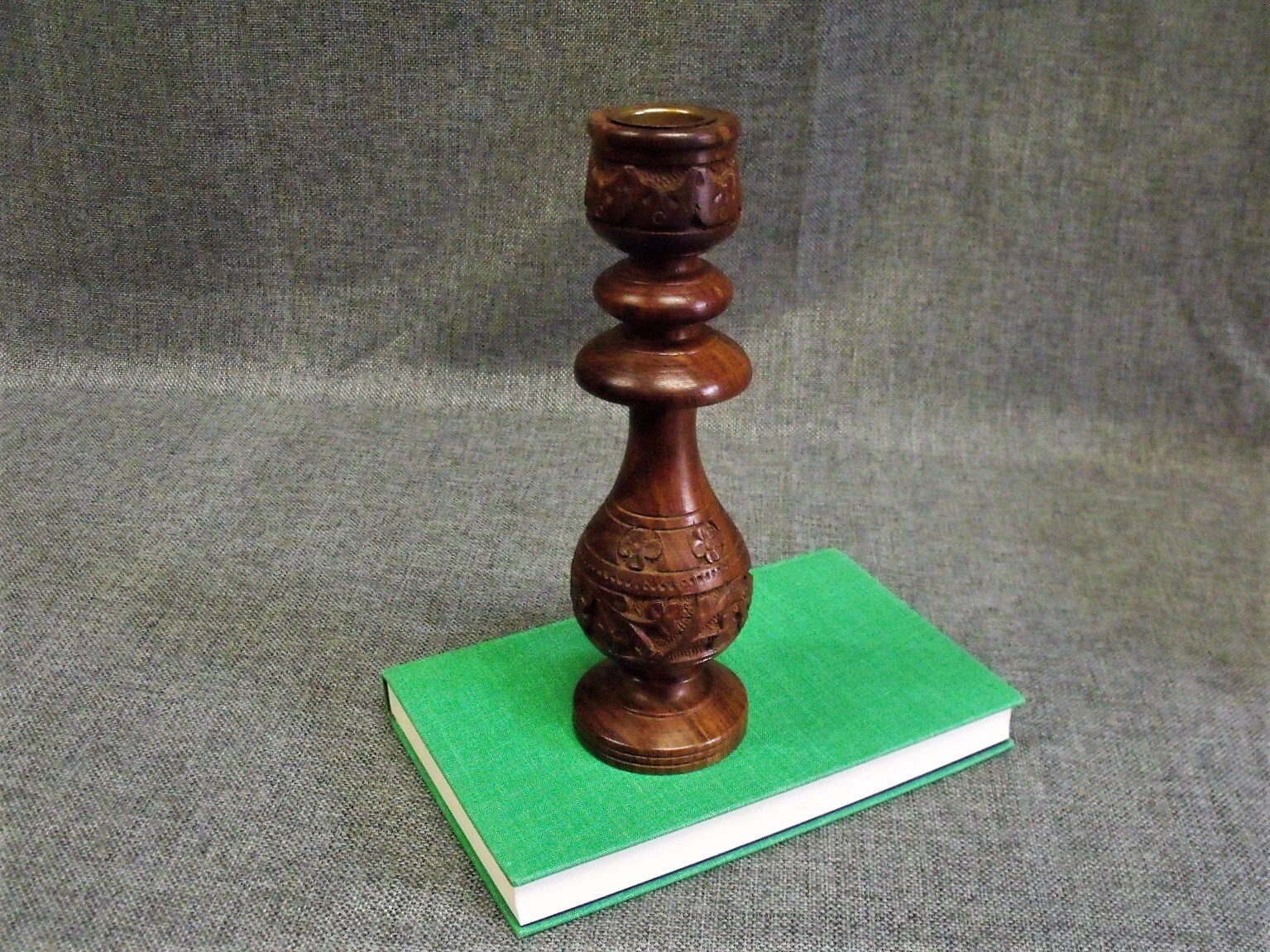 Vintage Hand Carved Wood Candlestick