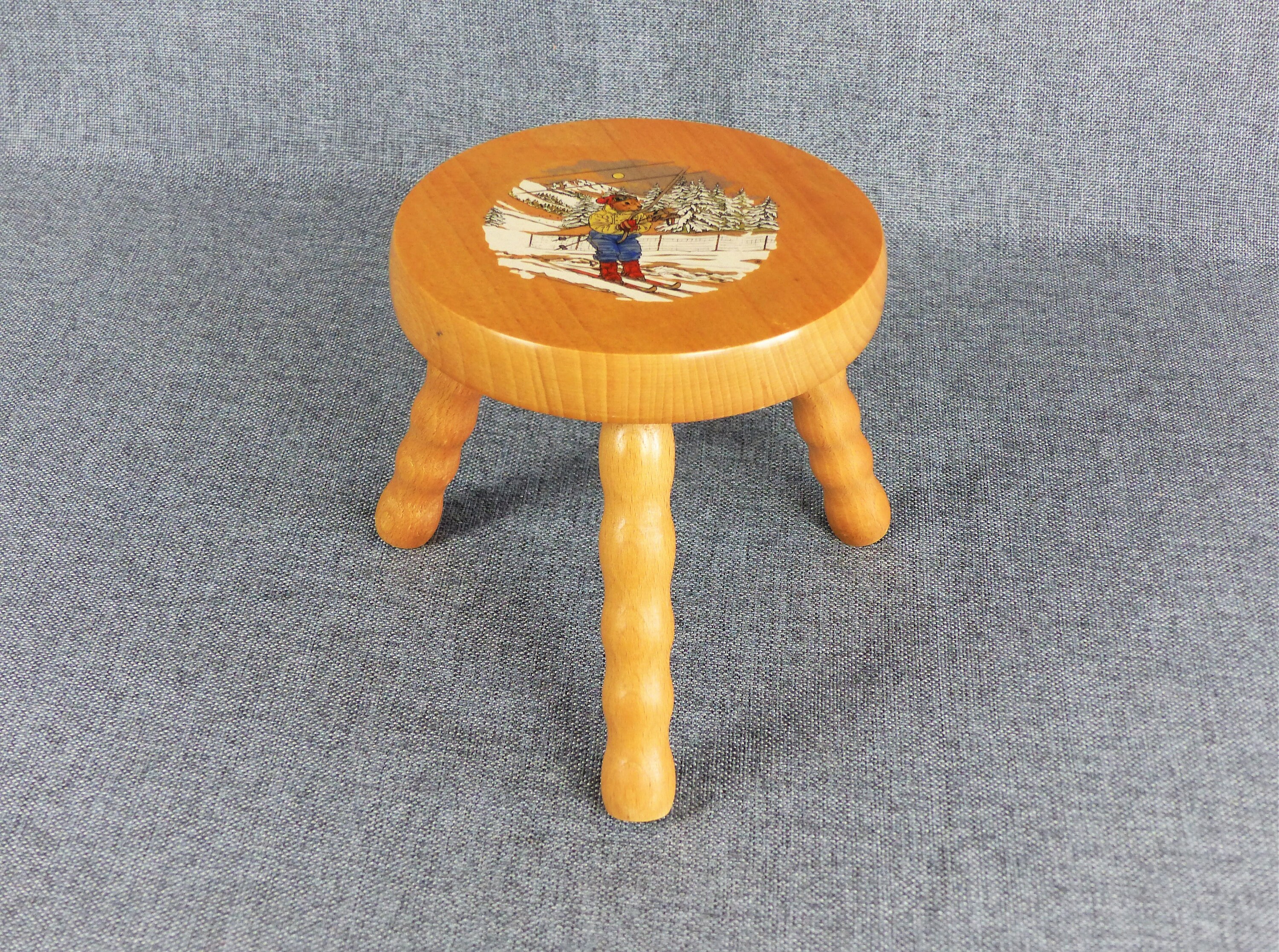 Tabouret en Bois Français'enfant Vintage