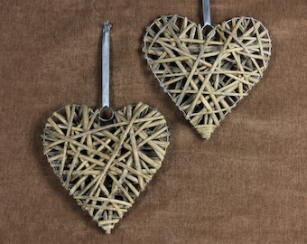 Pair of French Rustic Wicker Hearts