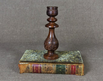 Vintage Hand Carved Wood Candlestick