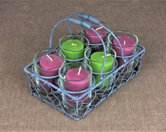 Rustic French Wire Basket & Votive Candle Set