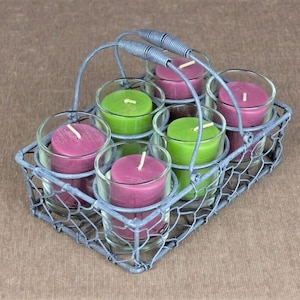 Rustic French Wire Basket & Votive Candle Set