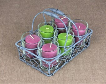 Rustic French Wire Basket & Votive Candle Set