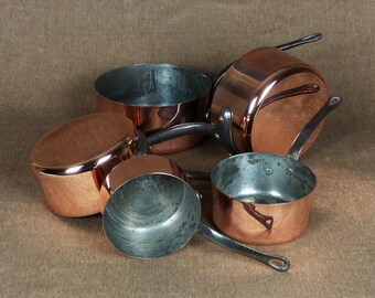 Vintage French Copper Pans - Set of 5