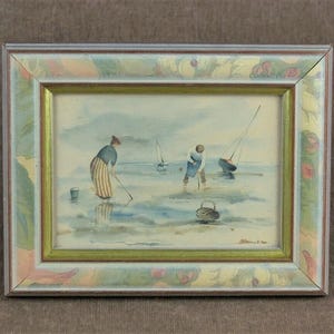 Vintage French Coastal Watercolor Print - &quot;Les Pêcheurs de Coquillages&quot;