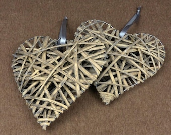 Pair of French Rustic Wicker Hearts