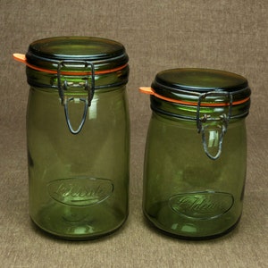 2 x Vintage French "L’IDEALE" Green Glass Canning Jars