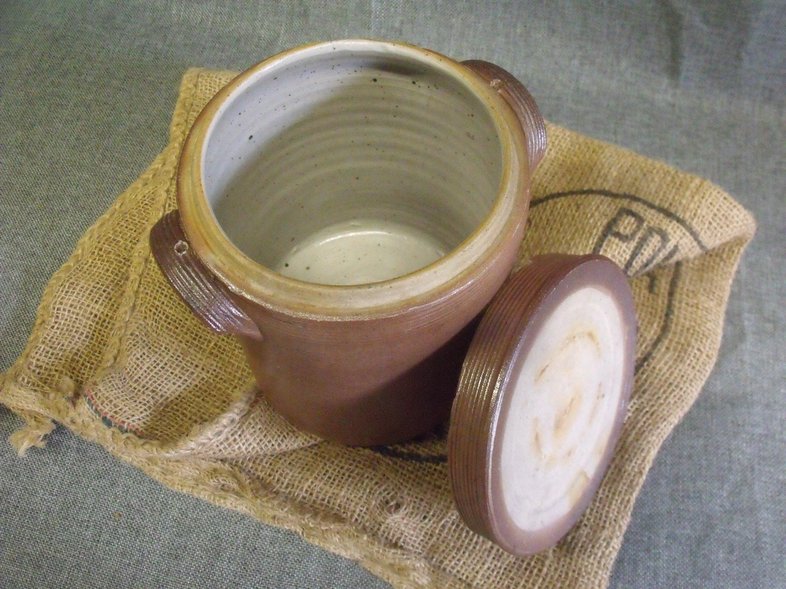 Antique French Stoneware Crock with Lid
