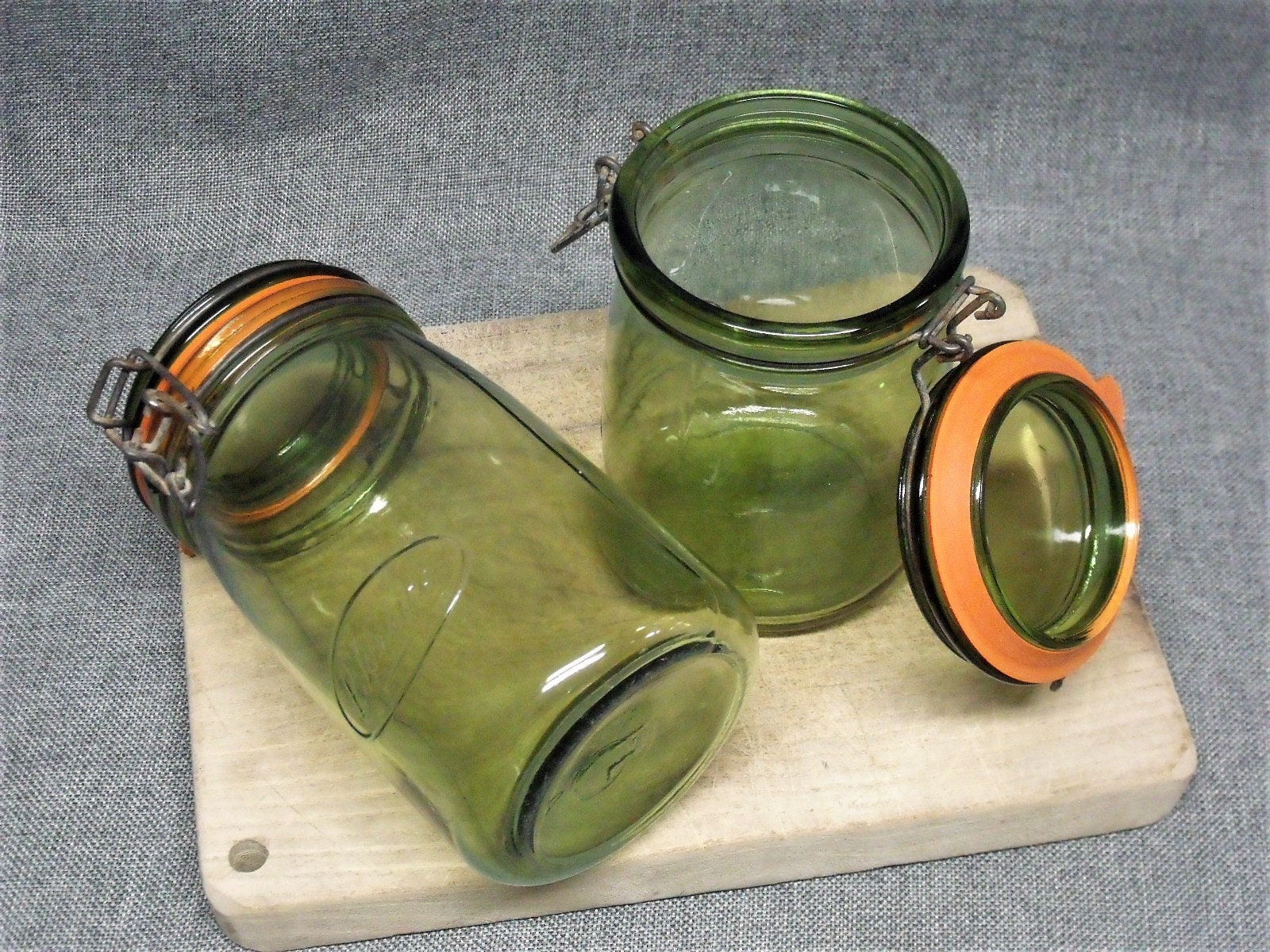 2 x Vintage L’IDEALE Green Glass Canning Jars