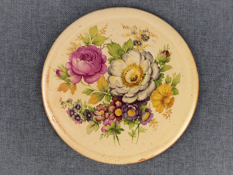 Vintage French Ceramic Floral Trivet image 1