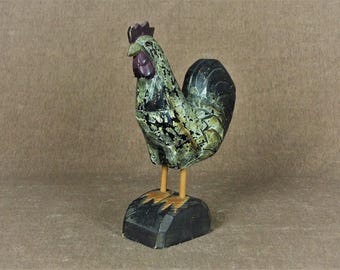 Carved Wood Folk Art Rooster Figurine